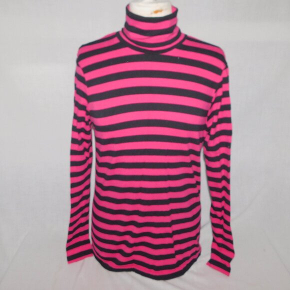 LOVE Candy Couture Womens XL Pink Black Striped Turtleneck Top - Picture 1 of 9
